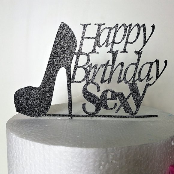 Large Black Sexy Glitter Shoe Cake Topper - Picture 2 of 2